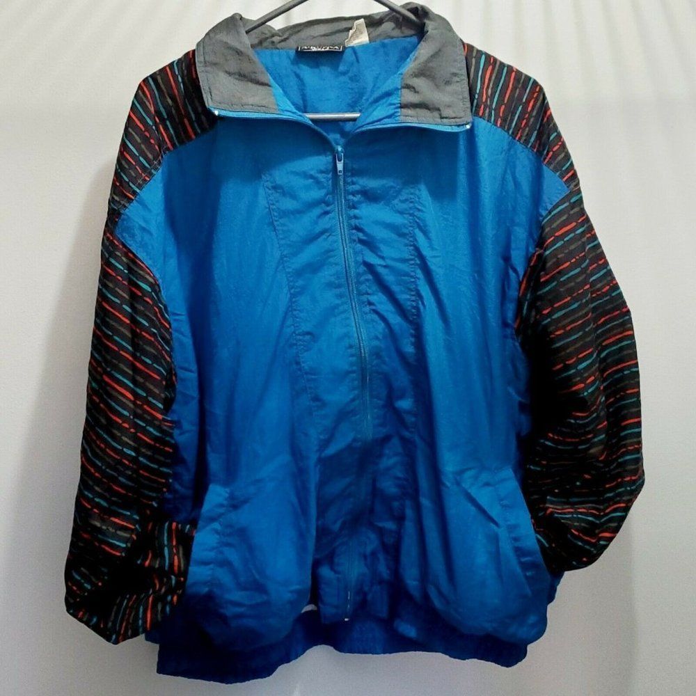 Vintage 90s retro windbreaker funky color block‎ size XL track running jacket